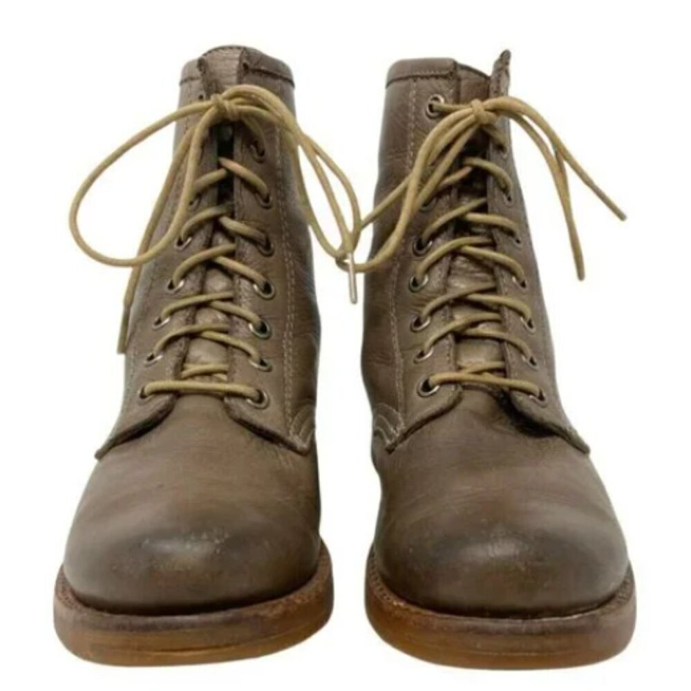 Frye Veronica Taupe Leather Combat Lace Up Ankle Boots - Size 5.5 - Picture 2 of 8